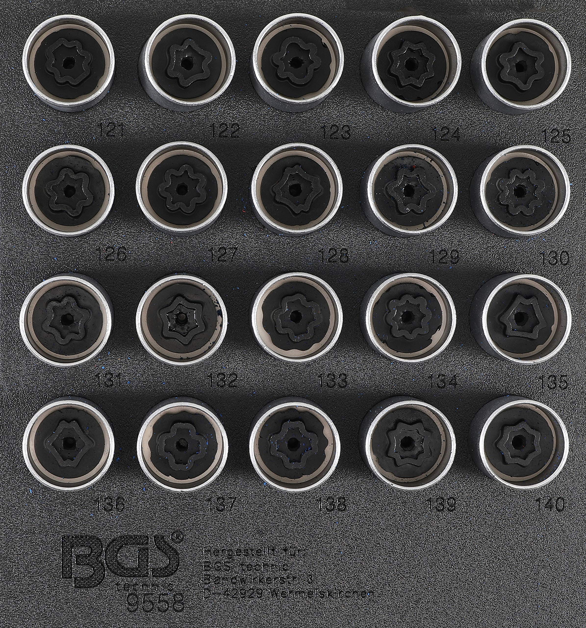 BGS 9558 | Werkstattwageneinlage 1/6: Felgenschloss-Werkzeug-Satz für Opel (Typ C) | 20-tlg.