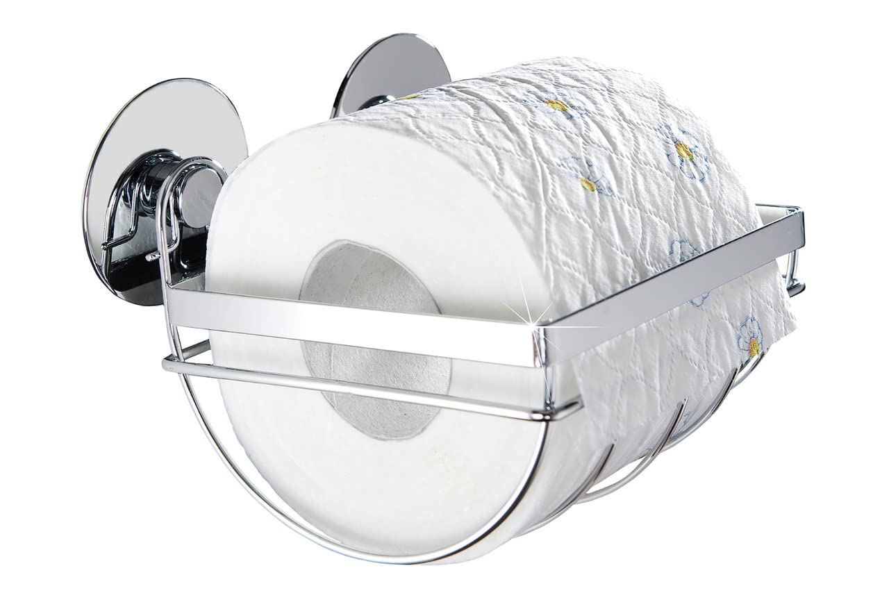Maximex TurboFIX Edelstahl Toilettenpapierhalter - Befestigen ohne bohren, Edelstahl rostfrei, 15.5 x 11 x 13 cm, Silber