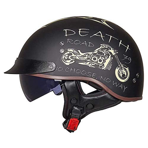 Brain-Cap · Halbschale Motorrad-Helm Halbhelme Jet-Helm Roller-Helm Scooter-Helm Mofa-Helm Retro Motorrad Half Helm mit Built-in Visier für Cruiser Chopper Biker L,XXL