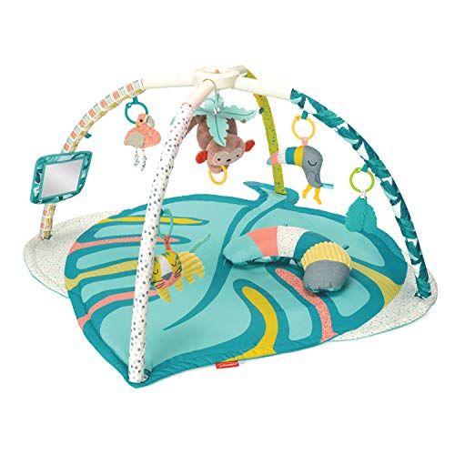 Infantino 4-in-1 Deluxe Twist & Fold Activity Gym & Krabbeldecke mit Spielbogen, Tropisch – inklusive abnehmbarer Spielzeuge, Musical-Äffchen, Spiegel und Nackenkissen