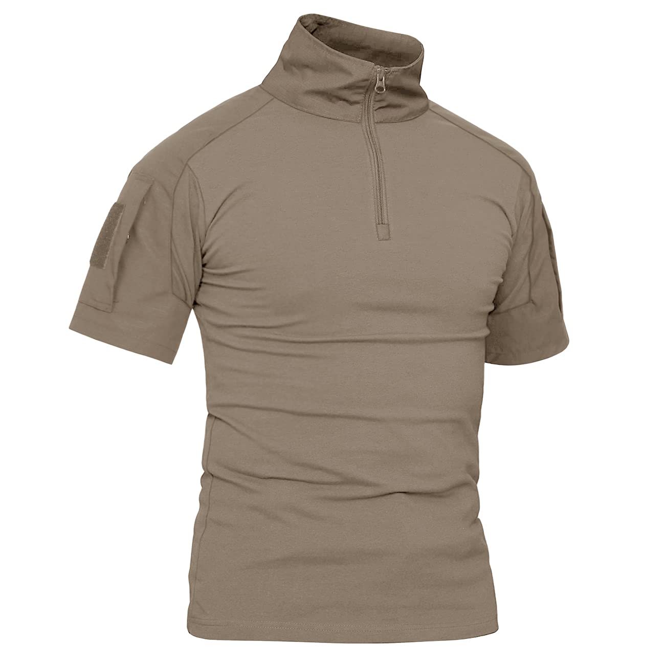 KEFITEVD Military Shirt Männer Army Oberteil Combat Hemd Baumwolle Sommer Shirt Wandern Fitness Kurzarm T-Shirt Elastisch Slim Fit Khaki S