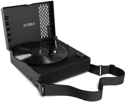 Victrola Revolution GO - 3-Gang Tragbarer Bluetooth-Plattenspieler mit eingebauten Lautsprechern | Schwarz - VSC-750SB-BLK