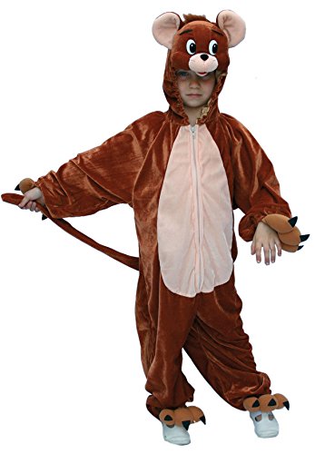 Karneval-Klamotten Maus Kostüm Kinder Jerry Plüsch Katzen-Overall mit Kopf Mütze Junge-n Mädchen Tier Kinderkostüm