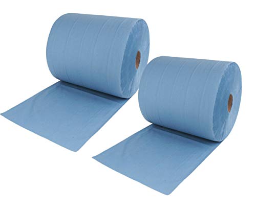 PGV 2 x Putztuchrolle 2 lagig blau 22 cm x 38 cm je 500 Blatt Werkstattrolle Putzpapier Putztuch Putzrolle sehr weich saugfähig und stark