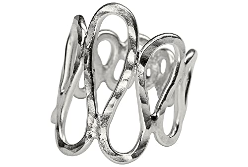 SILBERMOOS Damen Ring Design Welle offen strukturiert gehämmert 925 Sterling Silber, Größe:56 (17.8)