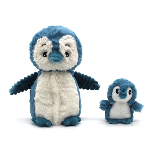 Les Déglingos Les Ptipotos by Glissou Der Pinguin Maman Bébé – Plüschtier sehr weich – ideal als Geschenk zur Geburt – Blau – 16 cm