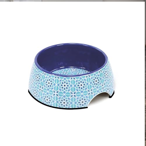 Record Mirage Hundenapf – aus Melamin – ausgestattet mit rutschfesten Noppen – Maße: Ø 17,5 cm – Fassungsvermögen 350 ml – geometrisches Muster in den Farbtönen Blau und Hellblau