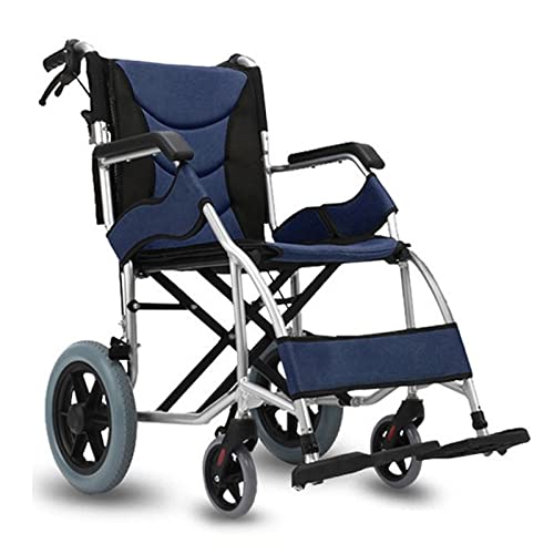 Rollstuhl Faltbar Leicht Reiserollstuhl, Rollstühle für Behinderte, Ultraleicht Rollstuhl für die Wohnung und Unterwegs, Transportrollstühle, Trommelbremse, Aluminium,Blau,30 cm Hinterräder
