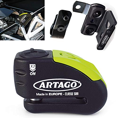 Artago 30X1 Anti-Diebstahl-Vorhängeschloss mit Alarmfunktion 120 dB hohe Reichweite und Halterung für BMW R1200GS, ø14 Doppelschließe, Zertifiziert nach SRA und Sold Secure Gold, Bunker Selection