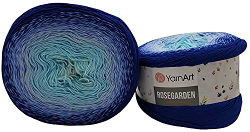 YarnArt Rosegarden, 500 Gramm Bobbel Wolle Farbverlauf, 100% Baumwolle, Bobble Strickwolle Mehrfarbig (blau hellblau 318)