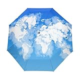 ALAZA Weltkarte geformte Wolken Reise Auto Open/Close Regenschirm mit Anti-UV-windundurchlässigen Leicht