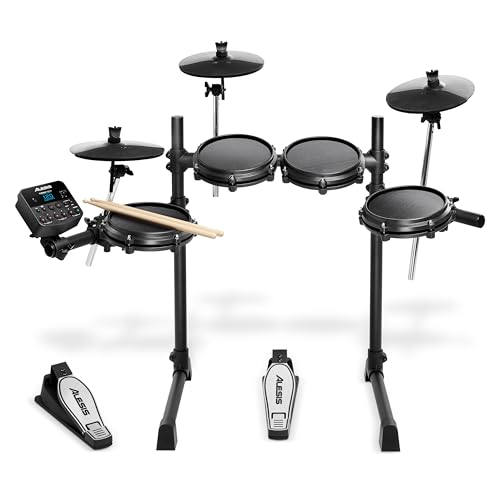 Alesis Turbo Mesh Kit 7-teiliges E-Drum-Set mit Mesh-Heads, super solidem Stahl-Gestell, mehr als 100 Sounds, 30 Play-Along-Tracks, Anschlusskabel, Drum-Sticks und Drum-Key mit im Lieferumfang