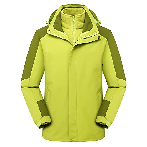 YuanDiann Herren Damen 3 In 1 Wanderjacke 2 Teiliges Set, Outdoor Verdicken Winddicht Warm Anti Spritzwasser Fleece Mantel mit Kapuze übergangsjacke Trekking Skijacke Herren Frucht Grün XXL