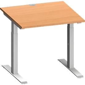 Schäfer Shop Genius Schreibtisch MODENA FLEX, Quadrat, T-Fuß Rechteckrohr, B 800 x T 800 x H 650-850 mm, Buche/weißalu