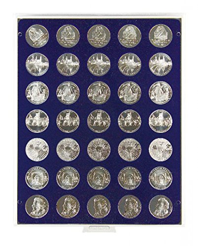 LINDNER Das Original Münzbox Marine mit 35 runden Vertiefungen für Münzen mit Ø32,5 mm, z.B. für deutsche 20 Euro- BZW. 10 Euro-Silbermünzen