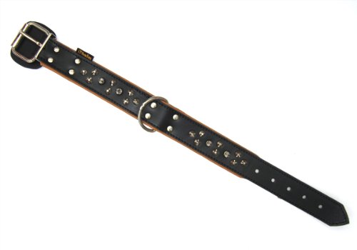 Heim 6037958 Halsband aus Leder mit Zierbeschlägen / naturfarbenen Boxleder, 40 mm breit, 50 cm lang, schwarz