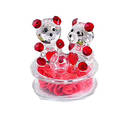 Rose Blume Crystal Glass Tiere Bär Figuren Ornamente Weihnachten Home Auto Dekoration Parfüm Flasche Feng Shui Begriff Geschenk (Rot)
