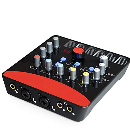 ZXCV Professionelle Externe Soundkarte 2 Mic-In / 1 Guitar-In, 2-Out USB-Aufnahmeschnittstelle 48 V Stromversorgung,Schwarz