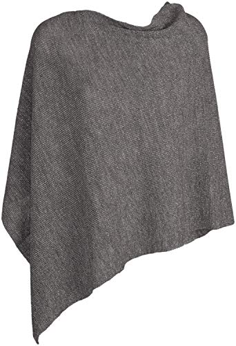styleBREAKER Damen Feinstrick Poncho in Unifarben mit Glitzerfäden, asymmetrischer Schnitt, Ärmellos, Rundhals 08010075, Farbe:Grau