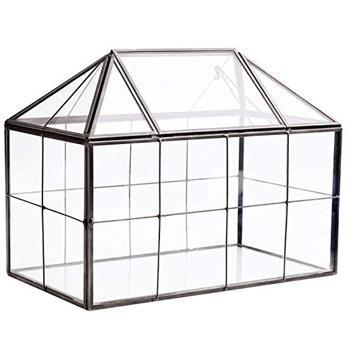 Glas-Terrarium, handgefertigt, geometrisches Glas, mit Schwingdeckel, Übertopf für den Innenbereich, für Sukkulenten