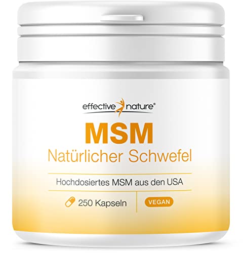 Effective Nature - MSM Natürlicher Schwefel | 99,9 % Reinheit | Beste kontrollierte Qualität | Hochdosiert mit 3400 mg MSM pro Tagesdosis | MSM aus den USA | Ohne Zusatzstoffe | 250 Kapseln