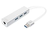 DIGITUS USB-Hub - 3 Ports - RJ45 Ethernet-Anschluss - Super-Speed USB 3.0 - 5 GBit/s - Gigabit LAN - Aluminium-Gehäuse