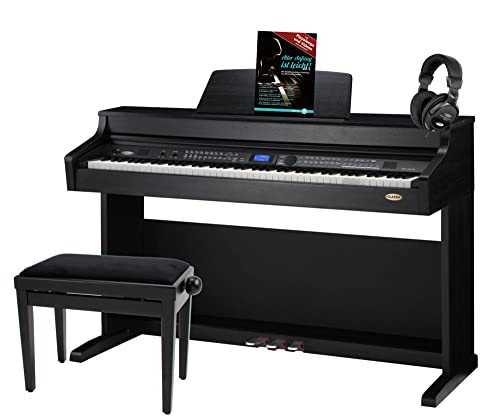 Classic Cantabile DP-A 410 SM E-Piano Set inkl. Bank, Kopfhörer und Schule (Digitalpiano 88 Tasten Hammermechanik, Kopfhöreranschluss, USB, Begleitautomatik, 3 Pedale, inkl. Noten und Hocker) schwarz