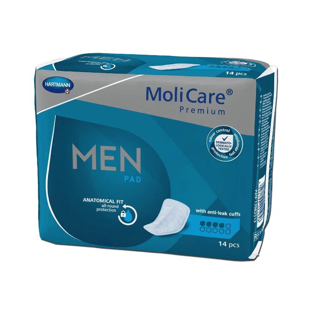 MoliCare Premium Men Einlagen, Inkontinenzeinlagen für Männer mit Blasenschwäche, V-förmige Passform, 4 Tropfen, 14 Stück