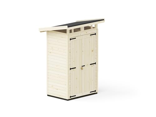 Upyard Gartenhaus Strongbox S - Robuste Holz Gerätehaus mit Feuchtigkeitsbeständiger WPC Fundament und extra Strapazierfähigem Kunststoff Dach, 127x87 cm, Naturholz