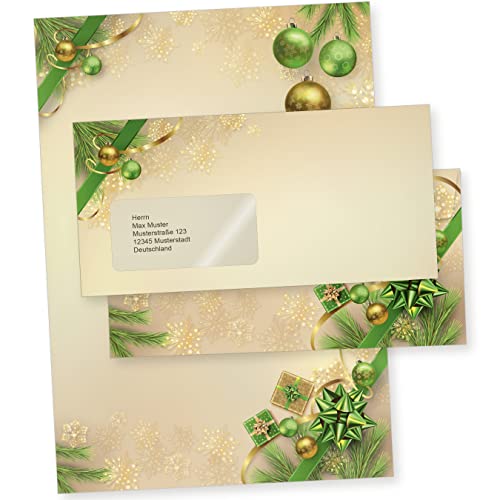 Chalet Noel 500 Sets Weihnachtsbriefpapier mit Fensterumschlag, Briefpapier Weihnachten A4 mit Umschlag mit Fenster