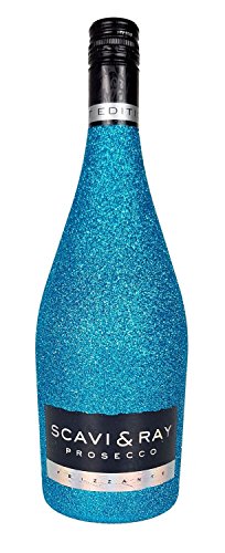 Scavi & Ray Prosecco Frizzante 0,75l (10,5% Vol) Bling Bling Glitzerflasche Blau -[Enthält Sulfite]