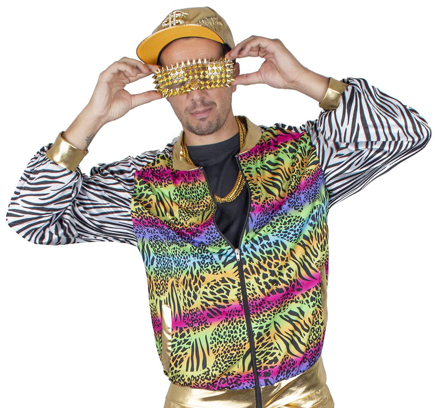 Funny Fashion Herren Kostüm 80er 90er Jahre Jacke Blouson Rapper Hip Hop Pimp bunt Karneval (56/58)