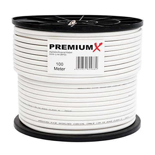 PremiumX 100m Basic PRO Gold-Line Koaxialkabel 135dB 5-Fach geschirmt SAT Kabel Antennenkabel Satellitenkabel (0,30EUR/M)