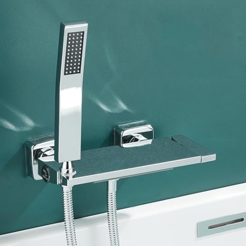 Badewannenarmatur Wasserfall mit Handbrause Badezimmer-Duscharmatur Wasser Kalt und Heiß Messing Badewannenarmatur-Chrom