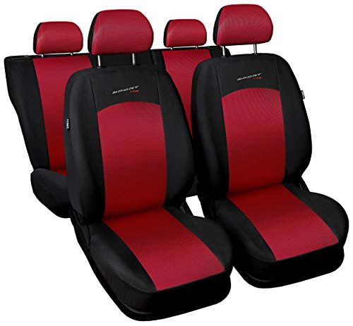 Carpendo Sitzbezüge Auto Set Autositzbezüge Schonbezüge Schwarz-Rot Vordersitze und Rücksitze mit Airbag System - Sportline