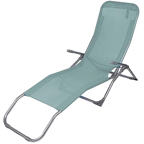 Annastore Sonnenliege Corfu aus leichtem Stahl - Bespannung Polyester - Zwei Sitz- und Liegepositionen - zusammenklappbar Strandliege Campingliege Schwingliege Gartenliege faltbar