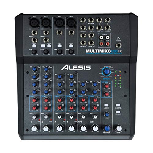 Alesis MultiMix 8 USB FX – kompakter 8-Kanal Studiomixer mit integrierten Effekten und USB Audio Interface für Live-Sound und Heimstudioaufnahmen