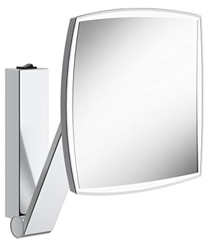 KEUCO Wand-Kosmetikspiegel mit Schwenkarm, variable LED-Beleuchtung, 5-facher Vergrößerung, Unterputz-Kabelführung, 20x20cm, eckig, chrom, iLook_move