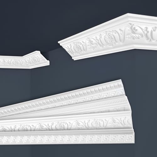 Marbet Deckenleisten weiß aus Styropor EPS - Stuckleisten gemustert, im traditionellen Design - (20 Meter Sparpaket B-06) Styroporleiste Winkelleiste Wandleiste