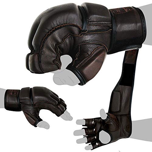 FOX-FIGHT X Neu Legend MMA Handschuhe professionelle hochwertige Qualität echtes Leder Boxhandschuhe Sandsack Training Grappling Sparring Kickbox Freefight Kampfsport BJJ Gloves braun, L