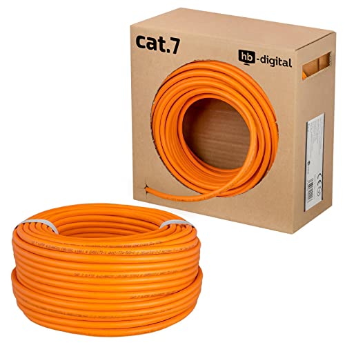 HB-DIGITAL 50m cat 7 Netzwerkkabel LAN Verlegekabel Cable - Übertragungsgeschwindigkeit bis zu 10 Gbit/s - Kupfer Profi S/FTP PIMF LSZH Halogenfrei Orange RoHS-Compliant cat. 7 Cat7 AWG 23/1