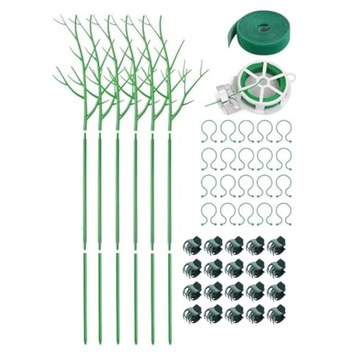 6er-Pack 39,37 Pflanzenstützstäbe mit Clips, Twist-Bändern, Riemen, Twist-Clips, Kletterpflanzenstützen für Den Innen- und Außenbereich, Einfach zu Verwenden, Langlebig