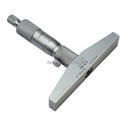 SPRINGHUA 0-50mm 0.01mm SHAN Marke Tiefe Mikrometerschraube Gage Werkzeug-Edelstahl-Metric Meßschrauben Messgerät mit 2rods (Specification : 0 50MM)