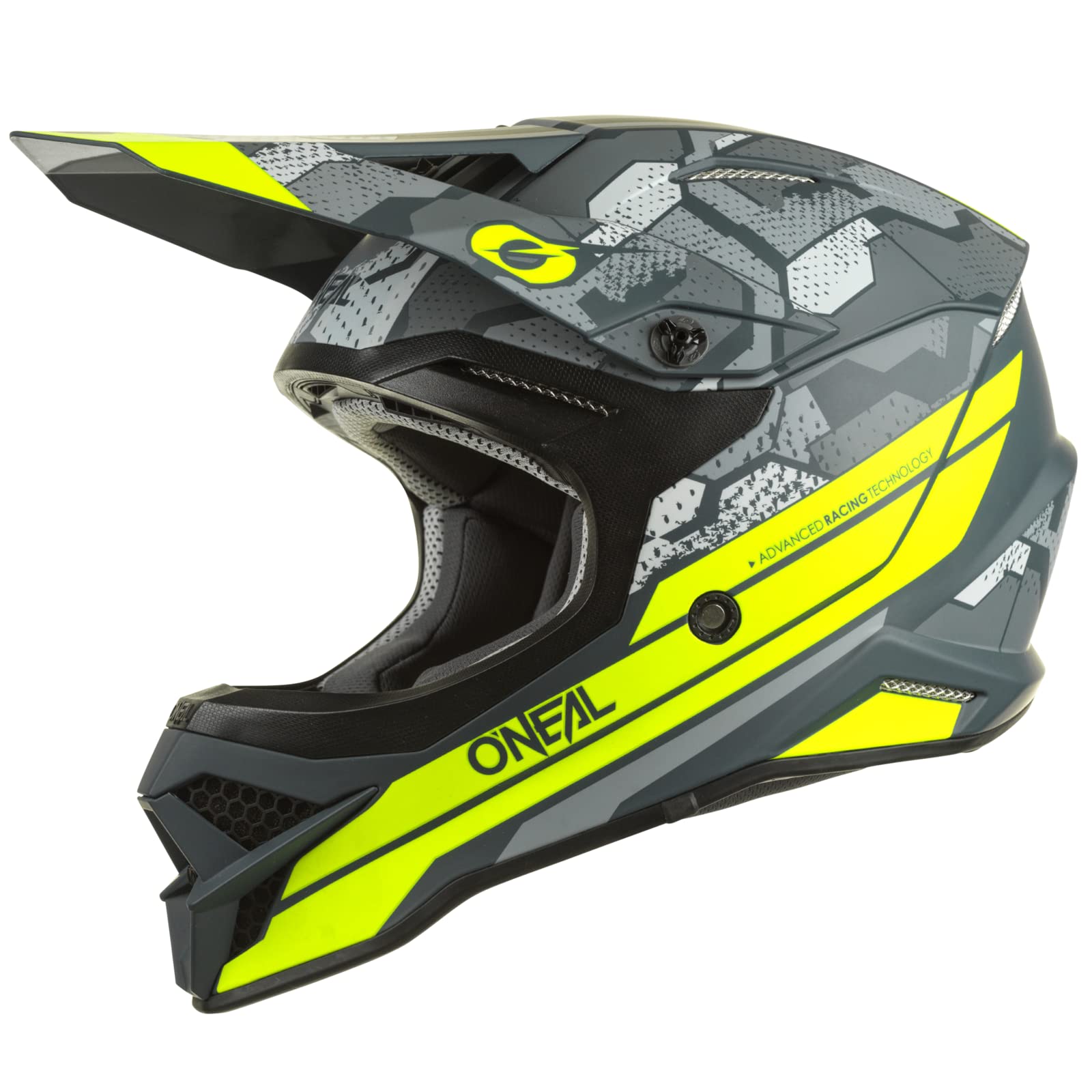 O'NEAL | Motocross-Helm | MX Enduro Motorrad | ABS-Schale, Lüftungsöffnungen für optimale Belüftung & Kühlung | 3SRS Helmet Camo V.22 | Erwachsene | Grau Neon-Gelb | S