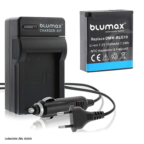 Blumax DMW BLG10e Akku 1000mAh (NTC Temperatursensor & V1 Gehäuse) + Ladegerät kompatibel mit Lumix DC GX9 TZ202 TZ91 DMC TZ101 TZ81 GF6 GX7 GX80 LX100 G110