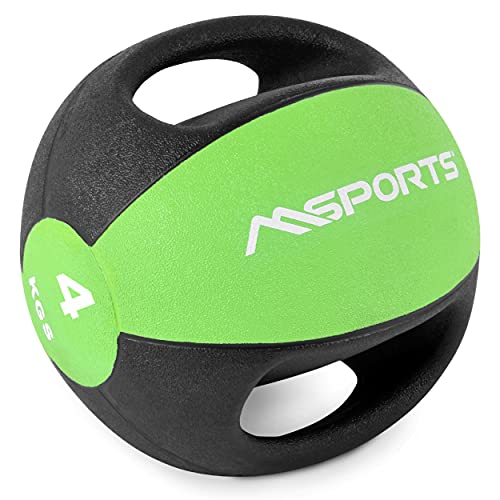 MSPORTS Medizinball Premium mit Griffe 1 – 10 kg – Professionelle Studio-Qualität Gymnastikbälle (4 kg - Grün)