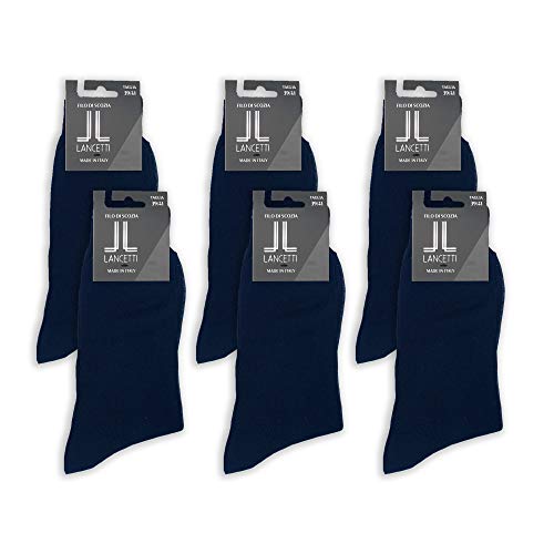 LANCETTI - 6 Paar kurze Socken aus schottischer Baumwolle für Herren - (45-46) - Blau