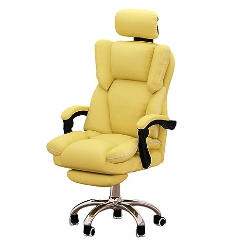 Ftchoice Bürostuhl mit Lendenwirbelsäule, Chefsessel, Computerstuhl mit Armlehnen, für Wohnzimmer, Schlafzimmer, Bürostütze, 90 ° bis 135 ° verstellbar, gelb