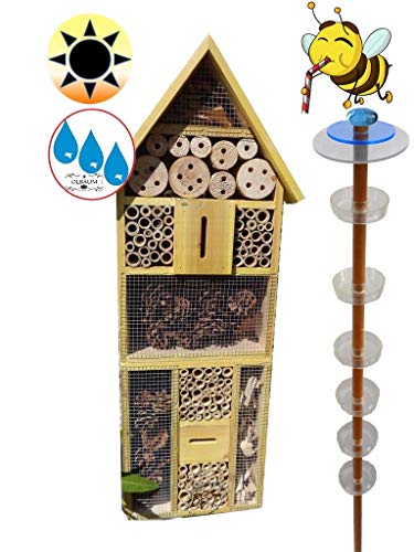 XXL Bienenhaus Bienenhotel + Gartendeko-Stecker Nistkasten 1x Lotus Bienenhotel, Premium Insektenhotel MIT BIENENTRÄNKE,XXL Bienenstock & Bienenfutterstation für Wildbienen, Hummeln Schmetterlinge