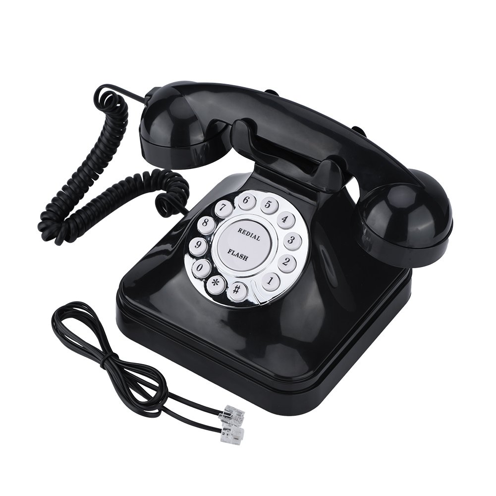 Elprico WX-3011 Retro Festnetztelefon, Vintage Schwarz Multifunktionsplastik Heimtelefon Desktop-Telefon Kabel Festnetztelefon